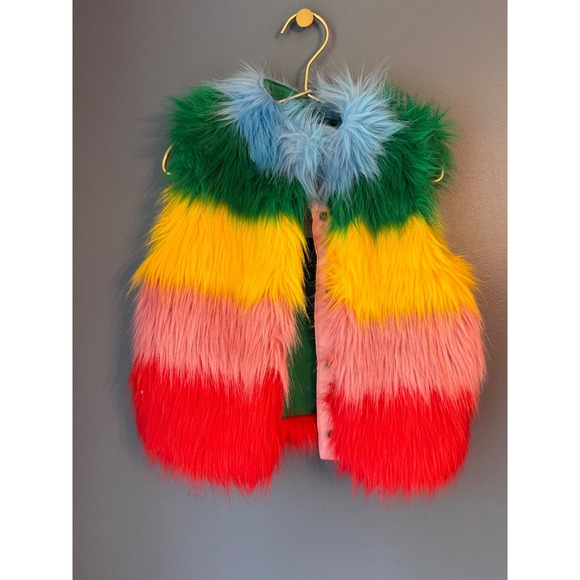 Mini Boden Other - Mini Boden Kids Rainbow Faux Fur Vest Colorblock Snap Front Size 2-3Y 98cm